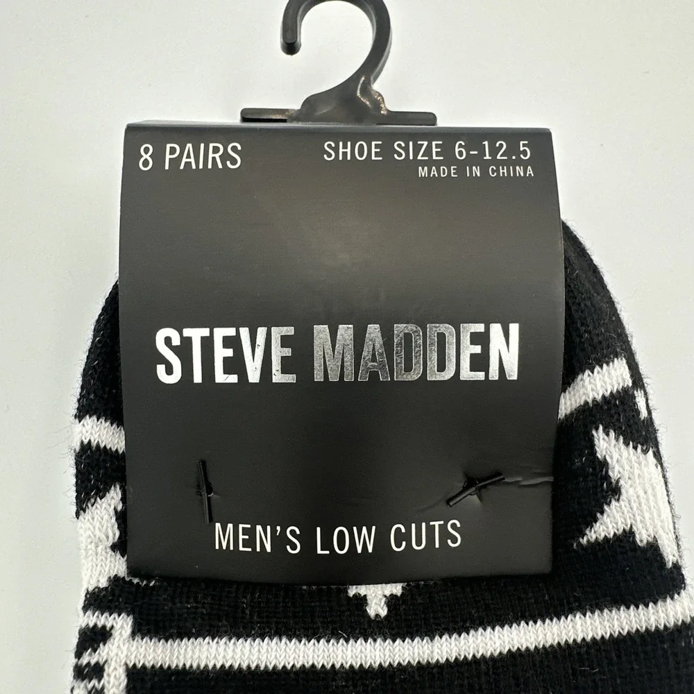 Low-Cut Socks 8-Pair White Black Gray‎ Stars & Logo by Steve Madden Gray Black